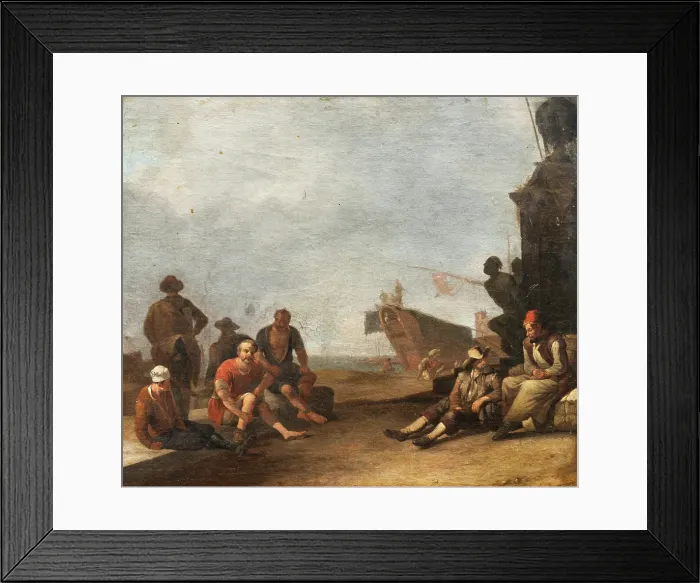 Framed Print : View of the Harbour of Livorno, with Figures, a Ship and the Statue of Ferdinand I... after 1644. Creator: Johannes Lingelbach Framed Print : View of the Harbour of Livorno, with Figures, a Ship and the Statue of Ferdinand I... after 1644. Creator: Johannes Lingelbach