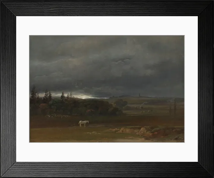 Framed Print : Fields near Dresden with a white Horse, 1819. Creator: Johan Christian Dahl Framed Print : Fields near Dresden with a white Horse, 1819. Creator: Johan Christian Dahl
