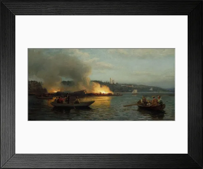 Framed Print : Midsummer Eve at the Oslofjord, 1898. Creator: Hans Gude Framed Print : Midsummer Eve at the Oslofjord, 1898. Creator: Hans Gude