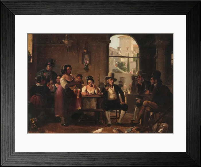 Framed Print : From a Roman Osteria. Pipe-Smoking Hunters and Italian Women, c1830-1870. Creator: Wilhelm Marstrand Framed Print : From a Roman Osteria. Pipe-Smoking Hunters and Italian Women, c1830-1870. Creator: Wilhelm Marstrand