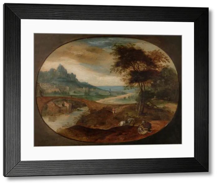 Framed Print : Landscape with the Good Samaritan, c1550s. Creator: Frans Mostaert Framed Print : Landscape with the Good Samaritan, c1550s. Creator: Frans Mostaert