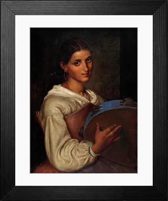 Framed Print : Italian girl with a blue tambourine, n.d. (after 1860). Creator: Wilhelm Marstrand Framed Print : Italian girl with a blue tambourine, n.d. (after 1860). Creator: Wilhelm Marstrand