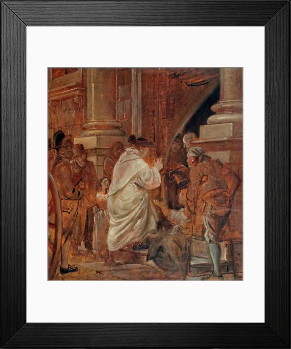 Framed Print : Cardinal blessing beggars at the church doors, n.d. (after 1860). Creator: Wilhelm Marstrand Framed Print : Cardinal blessing beggars at the church doors, n.d. (after 1860). Creator: Wilhelm Marstrand