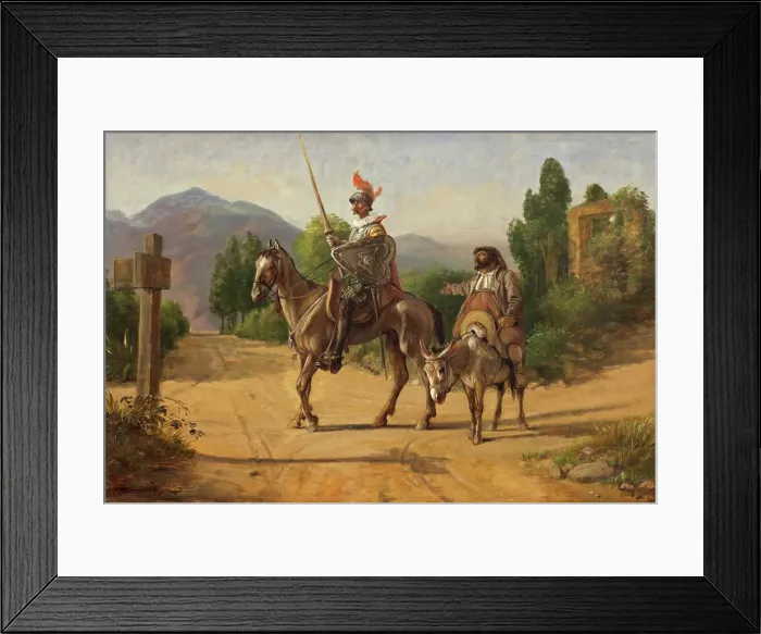 Framed Print : Don Quixote and Sancho Panza at a crossroad, n.d. (after 1847). Creator: Wilhelm Marstrand Framed Print : Don Quixote and Sancho Panza at a crossroad, n.d. (after 1847). Creator: Wilhelm Marstrand