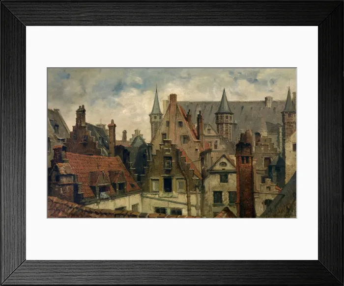 Framed Print : The Vleeshuis, Old Roofs and Crow-Stepped Gables, c1870s. Creator: Hendrik Frans Schaefels Framed Print : The Vleeshuis, Old Roofs and Crow-Stepped Gables, c1870s. Creator: Hendrik Frans Schaefels