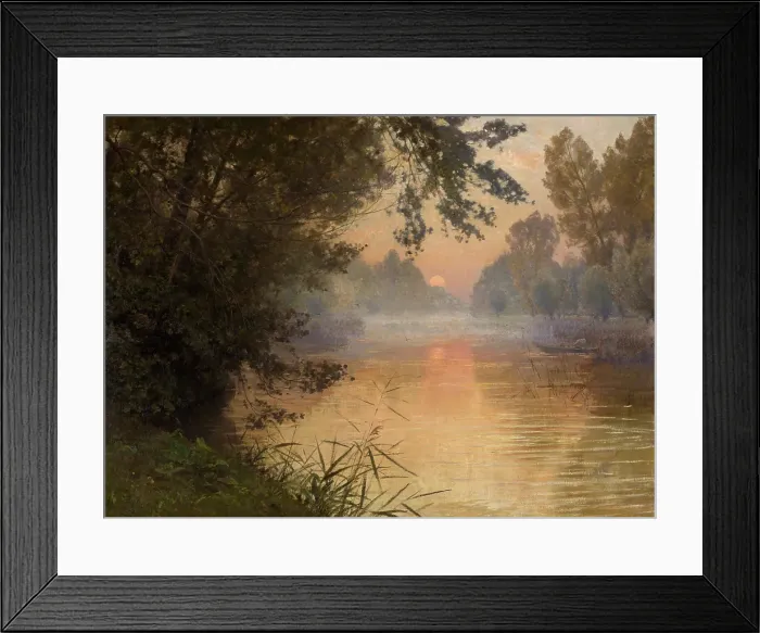 Framed Print : Sunset at the Banks of the Loing, 1896. Creator: Jean Henri Zuber Framed Print : Sunset at the Banks of the Loing, 1896. Creator: Jean Henri Zuber