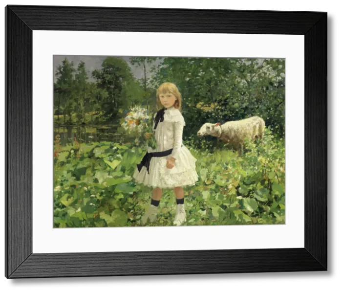 Framed Print : Miss Strobbe in a Park, 1884-1886. Creator: Jean Baptiste Degreef Framed Print : Miss Strobbe in a Park, 1884-1886. Creator: Jean Baptiste Degreef