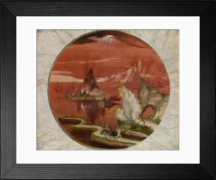 Framed Print : Lot and his Family Flee Sodom and Gomorrah. Creator: Joachim Patinir Framed Print : Lot and his Family Flee Sodom and Gomorrah. Creator: Joachim Patinir