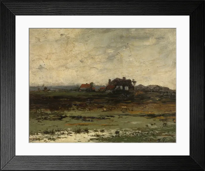 Framed Print : Farms at Sunset, c1860-1890s. Creator: Jean Pierre Francois Lamoriniere Framed Print : Farms at Sunset, c1860-1890s. Creator: Jean Pierre Francois Lamoriniere