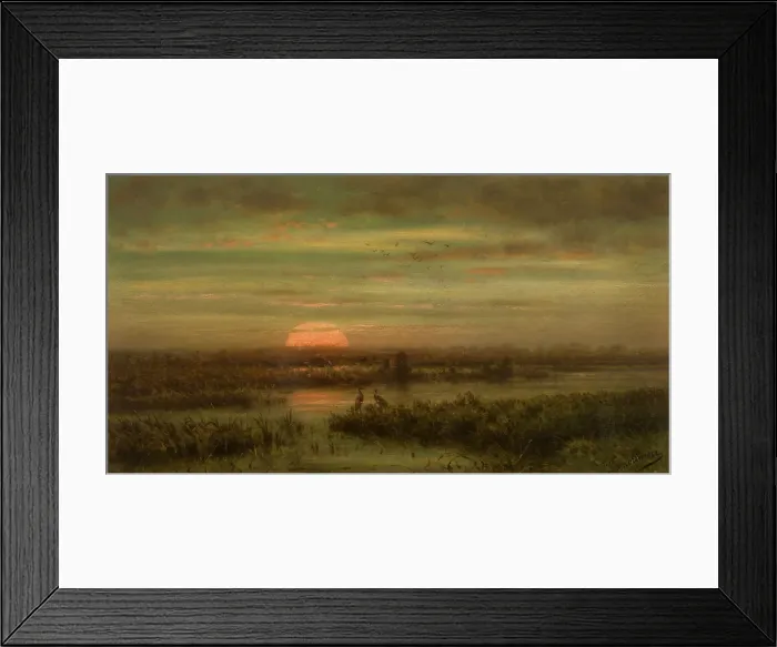 Framed Print : Landscape with Herons at Sunset, c1860-1890s. Creator: Jean Pierre Francois Lamoriniere Framed Print : Landscape with Herons at Sunset, c1860-1890s. Creator: Jean Pierre Francois Lamoriniere