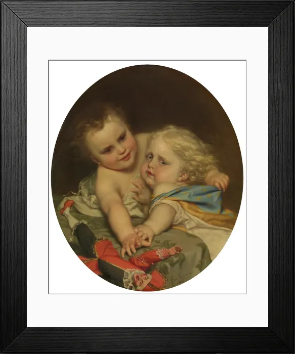 Framed Print : Two Children Playing Around, 1861. Creator: Joseph Henri Francois Van Lerius Framed Print : Two Children Playing Around, 1861. Creator: Joseph Henri Francois Van Lerius