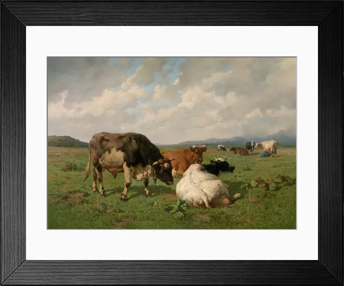 Framed Print : Cattle in the Meadow, 1878. Creator: Louis Robbe Framed Print : Cattle in the Meadow, 1878. Creator: Louis Robbe