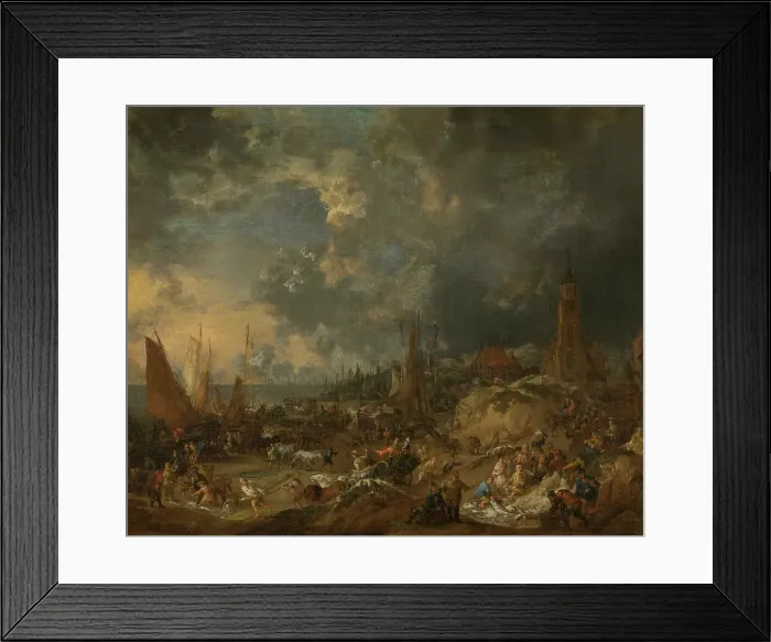 Framed Print : The Beach at Scheveningen, c1691-1713. Creator: Lucas Smout II Framed Print : The Beach at Scheveningen, c1691-1713. Creator: Lucas Smout II