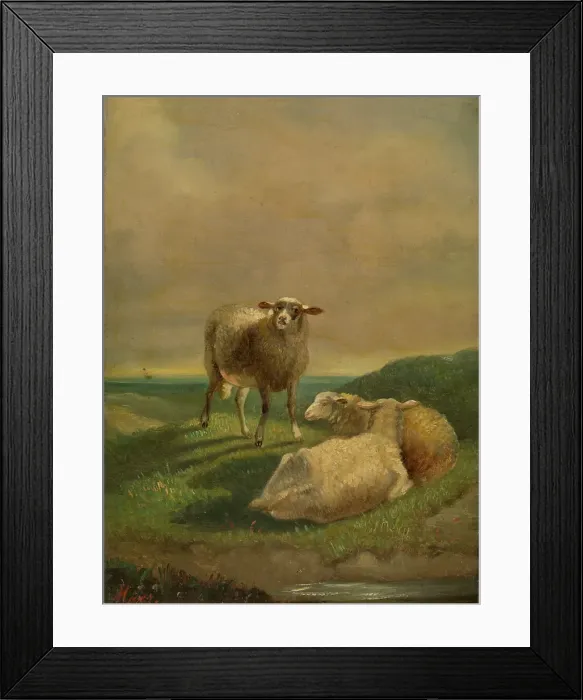 Framed Print : Landscape with Sheep, c1880-1910. Creator: Charles Eugene Remy Maes Framed Print : Landscape with Sheep, c1880-1910. Creator: Charles Eugene Remy Maes