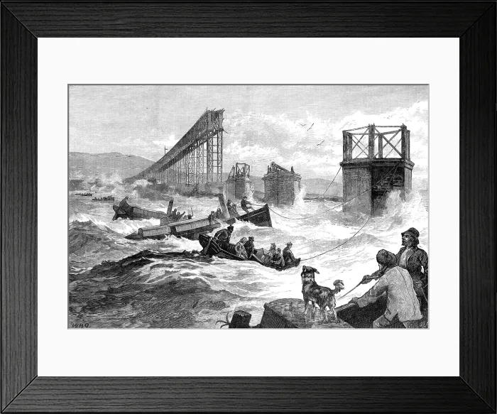 Framed Print : The Tay Bridge Disaster: steam launches and divers barge employed in search, 1880. Creator: William James Palmer Framed Print : The Tay Bridge Disaster: steam launches and divers barge employed in search, 1880. Creator: William James Palmer
