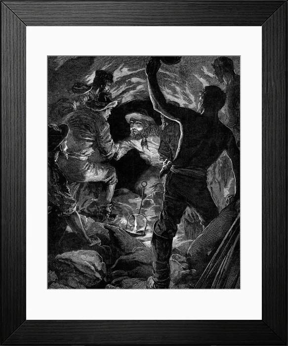 Framed Print : Completion of the St. Gothard Tunnel: meeting of workmen...in centre of tunnel, 1880. Creator: Unknown Framed Print : Completion of the St. Gothard Tunnel: meeting of workmen...in centre of tunnel, 1880. Creator: Unknown