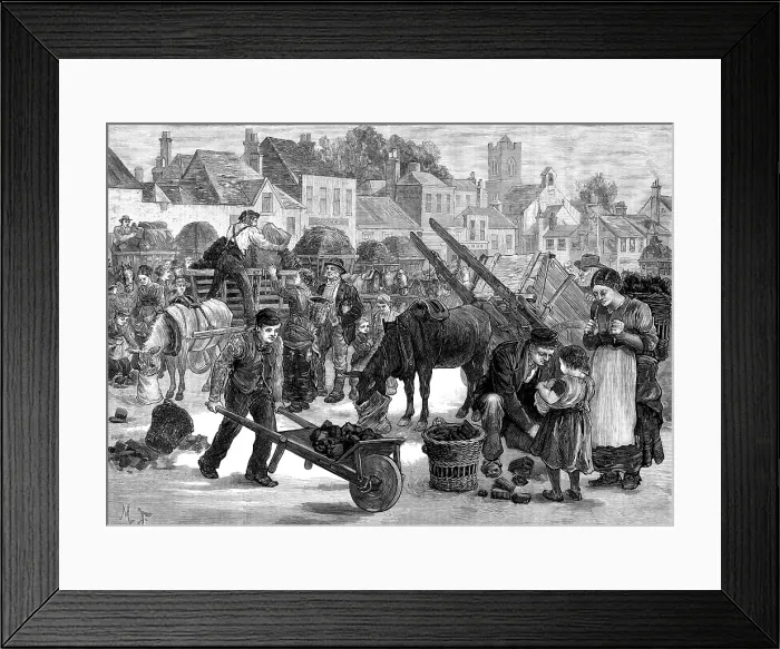 Framed Print : Irish sketches: turf market in the south of Ireland, 1880. Creator: Unknown Framed Print : Irish sketches: turf market in the south of Ireland, 1880. Creator: Unknown