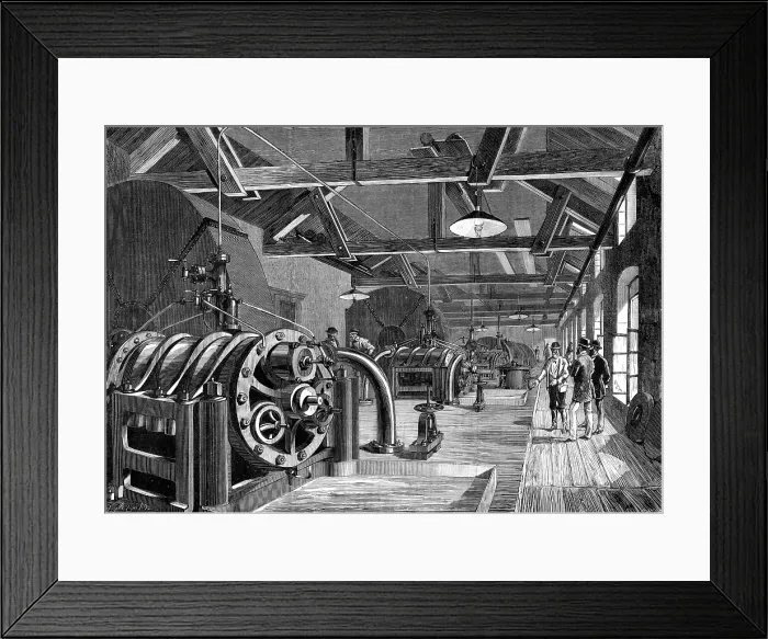 Framed Print : The St. Gothard Tunnel: air-compressing machinery at Airolo, 1880. Creator: Normand Framed Print : The St. Gothard Tunnel: air-compressing machinery at Airolo, 1880. Creator: Normand