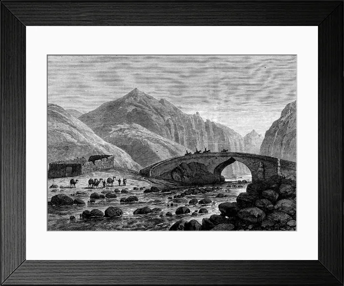 Framed Print : Sketches in Afghanistan: the old bridge on the Surkhab, or Red River, 1880. Creator: Unknown Framed Print : Sketches in Afghanistan: the old bridge on the Surkhab, or Red River, 1880. Creator: Unknown