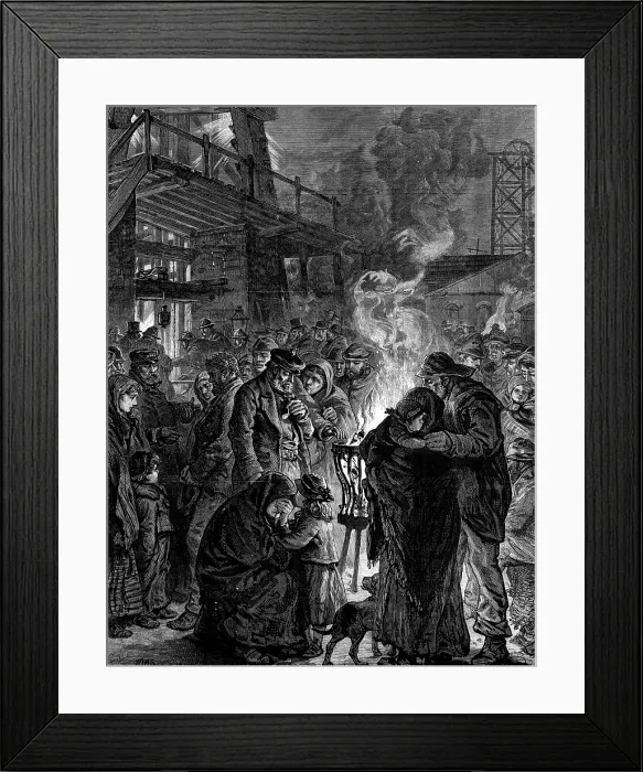 Framed Print : The Leycett Colliery Disaster: friends of the miners waiting at the pit mouth, 1880. Creator: Unknown Framed Print : The Leycett Colliery Disaster: friends of the miners waiting at the pit mouth, 1880. Creator: Unknown