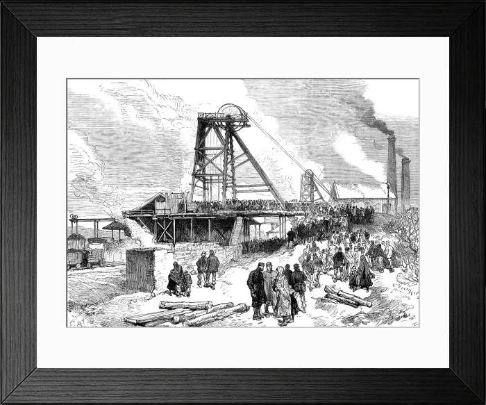 Framed Print : The Leycett Colliery Disaster, near Newcastle-Under-Lyne: the pit after the explosion, 1880. Creator: Unknown Framed Print : The Leycett Colliery Disaster, near Newcastle-Under-Lyne: the pit after the explosion, 1880. Creator: Unknown