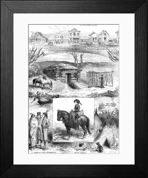 Framed Print : Sketches of a new settlement in Minnesota, 1880. Creator: Unknown Framed Print : Sketches of a new settlement in Minnesota, 1880. Creator: Unknown