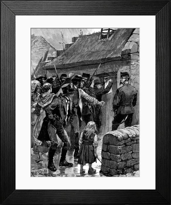 Framed Print : The State of Ireland: serving a process near Headford, Galway, 1880. Creator: William James Palmer