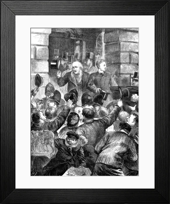 Framed Print : Electioneering at Liverpool: scene at the Townhall after the nomination, 1880. Creator: Unknown Framed Print : Electioneering at Liverpool: scene at the Townhall after the nomination, 1880. Creator: Unknown