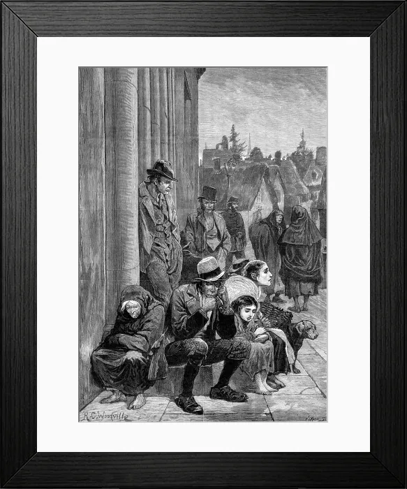 Framed Print : The State of Ireland: scene outside the Courthouse, Galway, 1880. Creator: W. I. Mosses