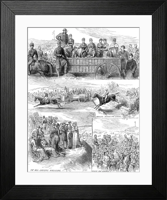 Framed Print : Sketches at the Regimental Steeplechases at Aldershott, 1880. Creator: Unknown Framed Print : Sketches at the Regimental Steeplechases at Aldershott, 1880. Creator: Unknown