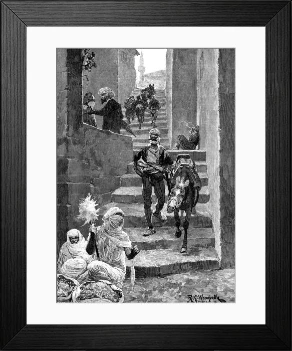 Framed Print : Sketches in Albania: a street scene in Scutari, 1880. Creator: Eugene Froment Framed Print : Sketches in Albania: a street scene in Scutari, 1880. Creator: Eugene Froment