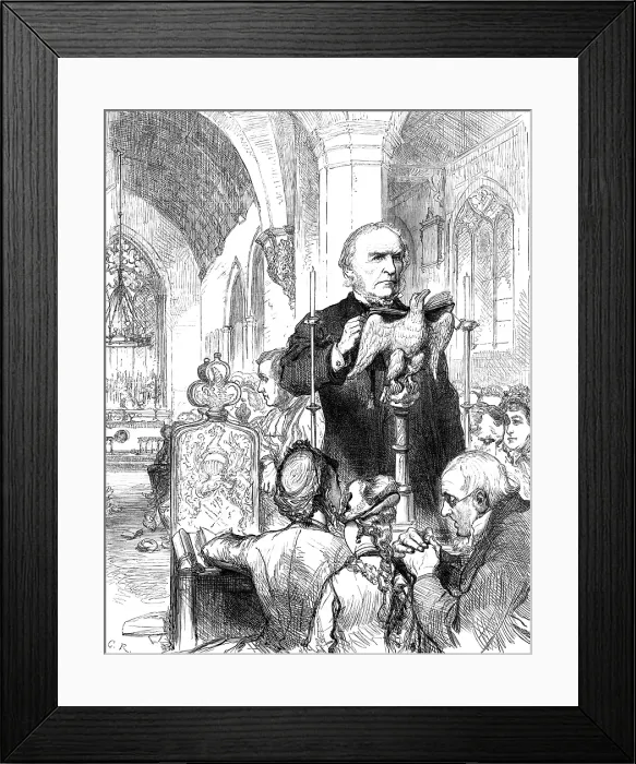Framed Print : Gladstone Supplement: Mr. Gladstone reading the lessons at Hawarden Church, 1880. Creator: Unknown Framed Print : Gladstone Supplement: Mr. Gladstone reading the lessons at Hawarden Church, 1880. Creator: Unknown