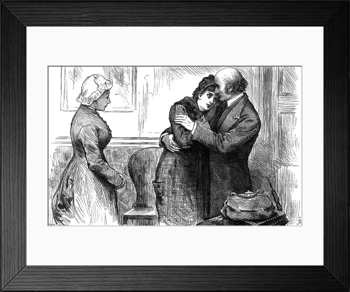 Framed Print : Then she packed up such few things as she wanted, and kissed her father…, 1880. Creator: Joseph Swain Framed Print : Then she packed up such few things as she wanted, and kissed her father…, 1880. Creator: Joseph Swain