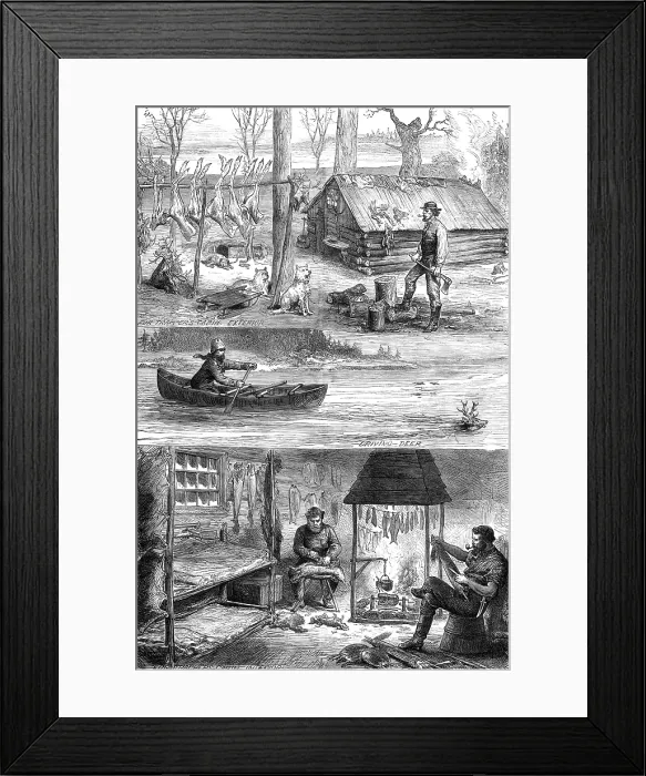 Framed Print : Fur trappers in the backwoods of Canada, 1880. Creator: Unknown Framed Print : Fur trappers in the backwoods of Canada, 1880. Creator: Unknown
