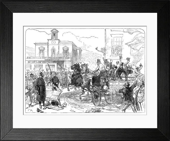Framed Print : The Middlesex Election: two minutes to five, a sketch at Brentford on Saturday last, 1880. Creator: Unknown Framed Print : The Middlesex Election: two minutes to five, a sketch at Brentford on Saturday last, 1880. Creator: Unknown