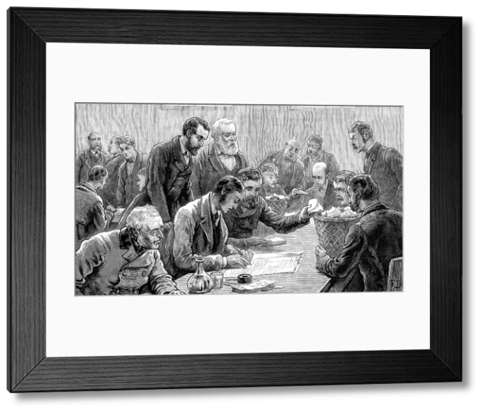 Framed Print : The General Election: counting the votes at the Southwark election, 1880. Creator: W. I. Mosses Framed Print : The General Election: counting the votes at the Southwark election, 1880. Creator: W. I. Mosses