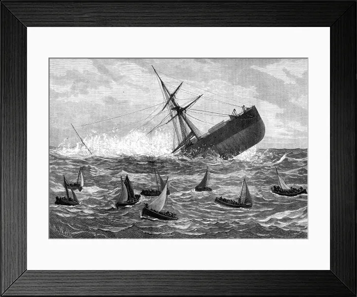 Framed Print : Foundering of the Union Company's mail steam-ship American: the boats leaving the ship, 1880 Framed Print : Foundering of the Union Company's mail steam-ship American: the boats leaving the ship, 1880