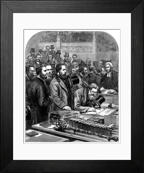 Framed Print : The new House of Commons: members signing the Roll of Parliament, 1880. Creator: Unknown Framed Print : The new House of Commons: members signing the Roll of Parliament, 1880. Creator: Unknown