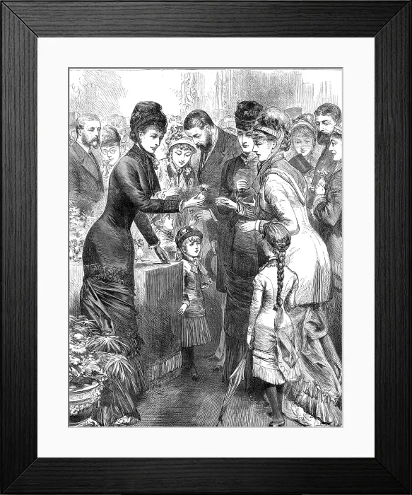 Framed Print : The Princess of Wales selling flowers...Kensington Industrial and Training Girls School, 1880. Creator: Unknown Framed Print : The Princess of Wales selling flowers...Kensington Industrial and Training Girls School, 1880. Creator: Unknown