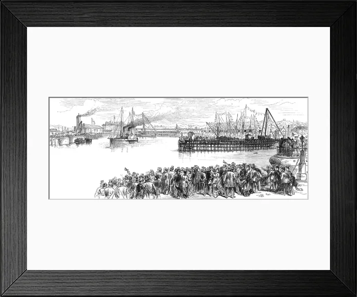 Framed Print : The Prince of Wales at Holyhead: view of the new dock from the clock-tower, 1880. Creator: Unknown Framed Print : The Prince of Wales at Holyhead: view of the new dock from the clock-tower, 1880. Creator: Unknown