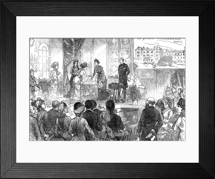 Framed Print : The Duke and Duchess of Connaught at the Royal Albert Orphan Asylum, Bagshot, 1880. Creator: Unknown Framed Print : The Duke and Duchess of Connaught at the Royal Albert Orphan Asylum, Bagshot, 1880. Creator: Unknown