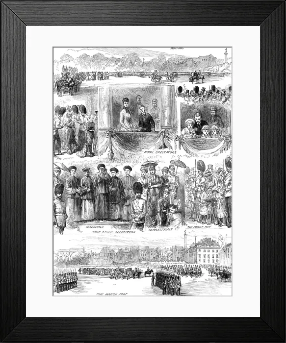 Framed Print : Sketches at Trooping the Colours on the Queen's Birthday, 1880. Creator: Unknown Framed Print : Sketches at Trooping the Colours on the Queen's Birthday, 1880. Creator: Unknown