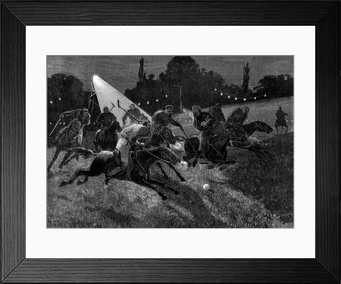 Framed Print : Polo-match by electric light at the Ranelagh Club, 1880. Creator: W. I. Mosses Framed Print : Polo-match by electric light at the Ranelagh Club, 1880. Creator: W. I. Mosses