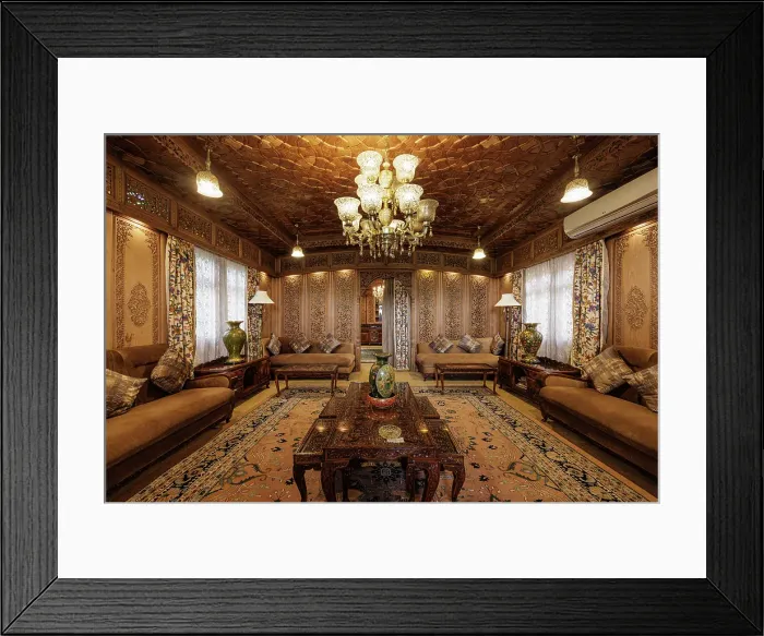 Framed Print : Interior, house boat, Dal Lake, Srinagar, Kashmir, India, 2023. Creator: Peter Thompson Framed Print : Interior, house boat, Dal Lake, Srinagar, Kashmir, India, 2023. Creator: Peter Thompson