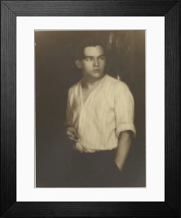 Framed Print : Portrait of a Young Man in Striped Shirt with Cigarette, 1907-1924. Creator: Louis Fleckenstein Framed Print : Portrait of a Young Man in Striped Shirt with Cigarette, 1907-1924. Creator: Louis Fleckenstein