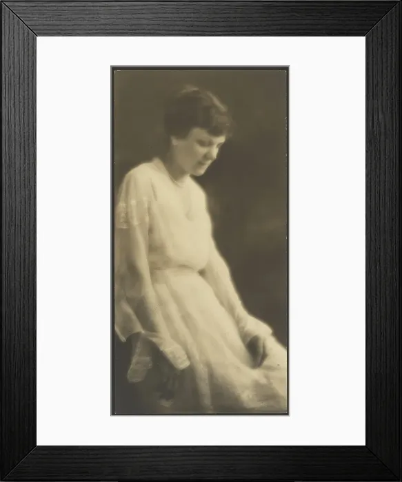 Framed Print : Portrait of a Woman in White Dress with Lace, 1907-1943. Creator: Louis Fleckenstein Framed Print : Portrait of a Woman in White Dress with Lace, 1907-1943. Creator: Louis Fleckenstein