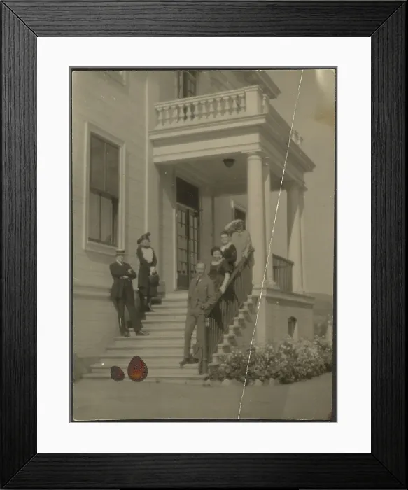 Framed Print : Group Portrait on Steps of Large House, 1907-1943. Creator: Louis Fleckenstein Framed Print : Group Portrait on Steps of Large House, 1907-1943. Creator: Louis Fleckenstein