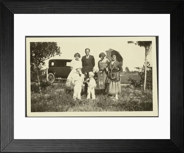 Framed Print : Portrait of Florence's Family Outside with Car, 1907-1943. Creator: Louis Fleckenstein Framed Print : Portrait of Florence's Family Outside with Car, 1907-1943. Creator: Louis Fleckenstein