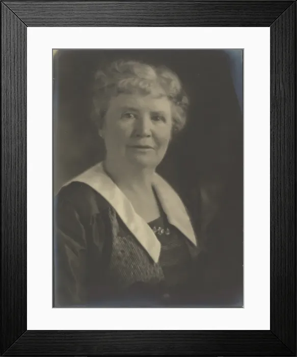 Framed Print : Portrait of a Woman in Striped Dress, 1907-1943. Creator: Louis Fleckenstein Framed Print : Portrait of a Woman in Striped Dress, 1907-1943. Creator: Louis Fleckenstein