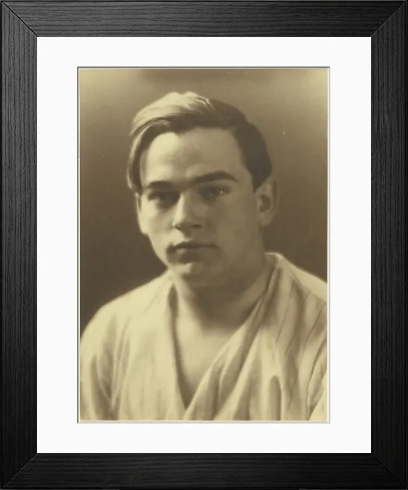 Framed Print : Portrait of a Young Man in Striped Shirt, 1907-1924. Creator: Louis Fleckenstein Framed Print : Portrait of a Young Man in Striped Shirt, 1907-1924. Creator: Louis Fleckenstein